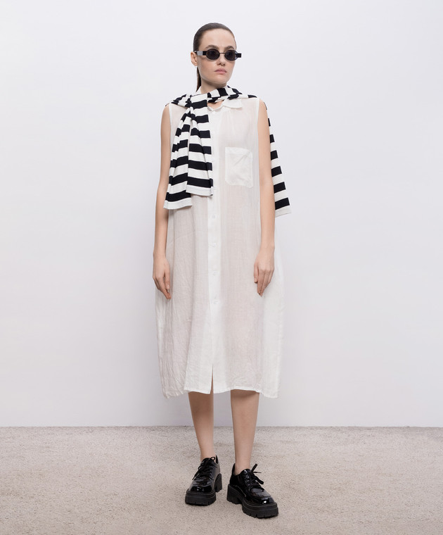 Y`S Yamamoto Біла сукня-сорочка з льону YKD06300 зображення 2