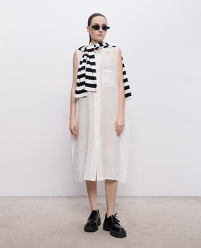 Y`S Yamamoto Біла сукня-сорочка з льону YKD06300