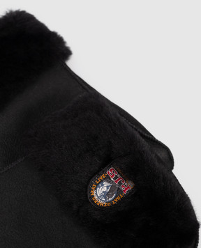 Parajumpers Чорні шкіряні рукавиці на хутрі 25WPAGLGL12