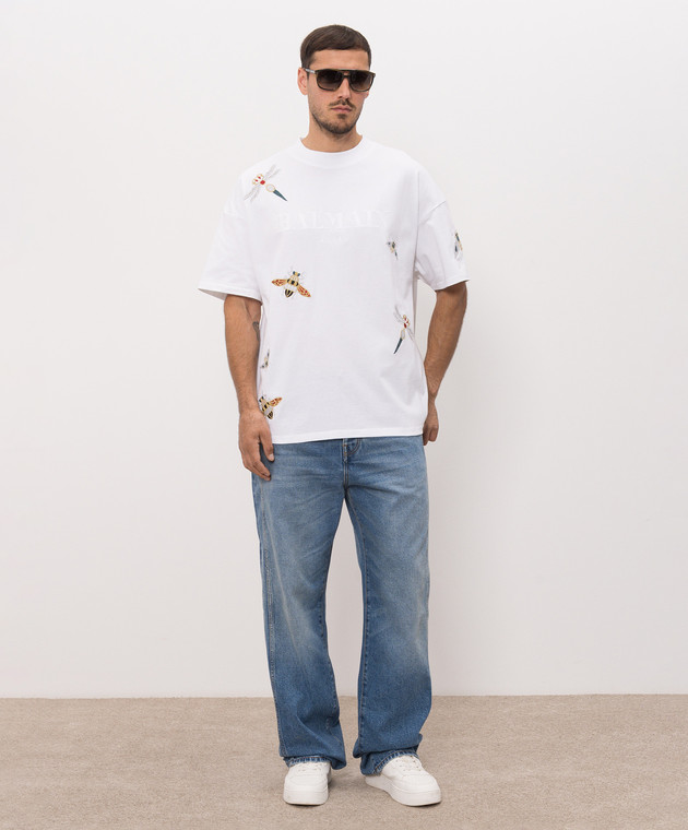 Balmain Белая футболка с вышивкой Insect HH1EG230GF69 изображение 2