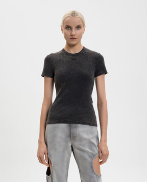 Off-White Серая футболка в рубчик с винтажным эффектом OWAA065F25JER001