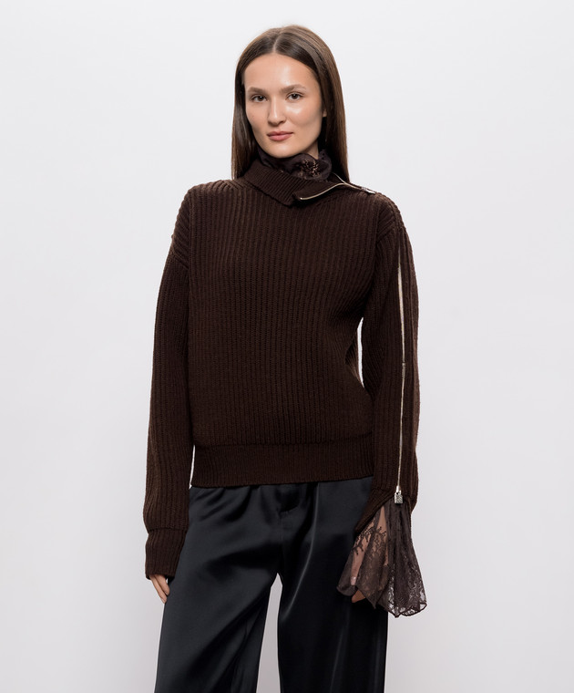 Giuseppe Di Morabito Milano Коричневый свитер из шерсти с кружевом 07PFKNT41316759 изображение 3