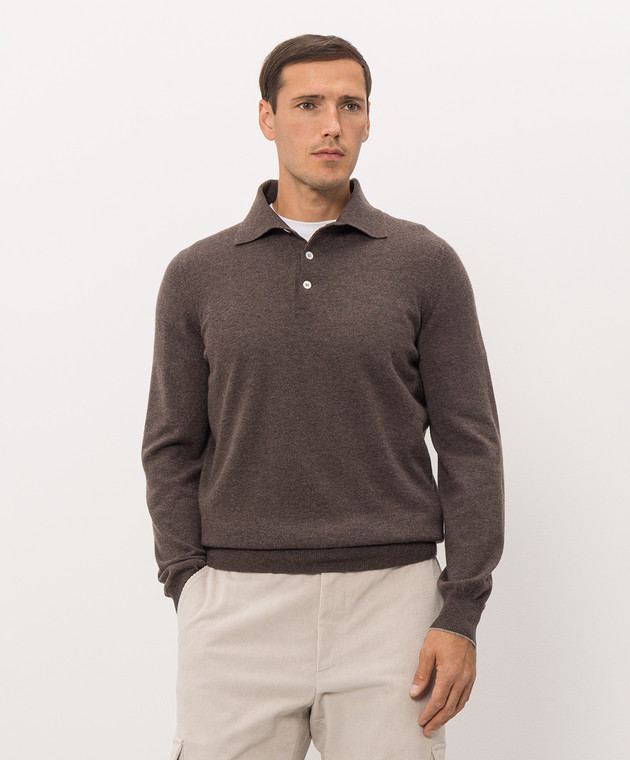 Brunello Cucinelli Коричневе поло з кашеміру M2200295 зображення 3