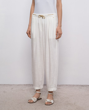 Herno Штани кольору айворі з льоном PT000222D12689