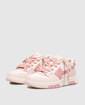 Off-White Дитячі рожеві шкіряні кросівки Out Of Office з патчем логотипа OF06017655