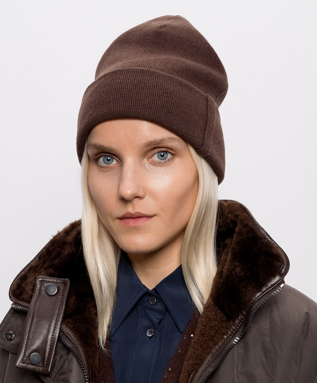Brunello Cucinelli Коричневая шапка из кашемира с цепочкой мониль M12163199 изображение 2