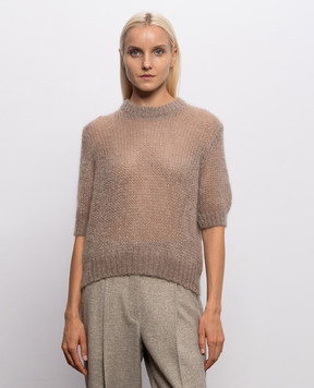 Brunello Cucinelli Бежевий светр з кашеміру та шовку з короткими рукавами MLC349310P