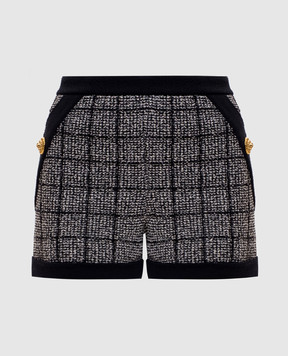 Balmain Чорні твідові шорти в клітинку GF1PA077KJ48
