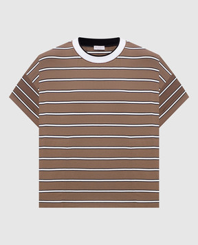 Brunello Cucinelli Коричнева футболка в смужку з кишенями MQ984ES810