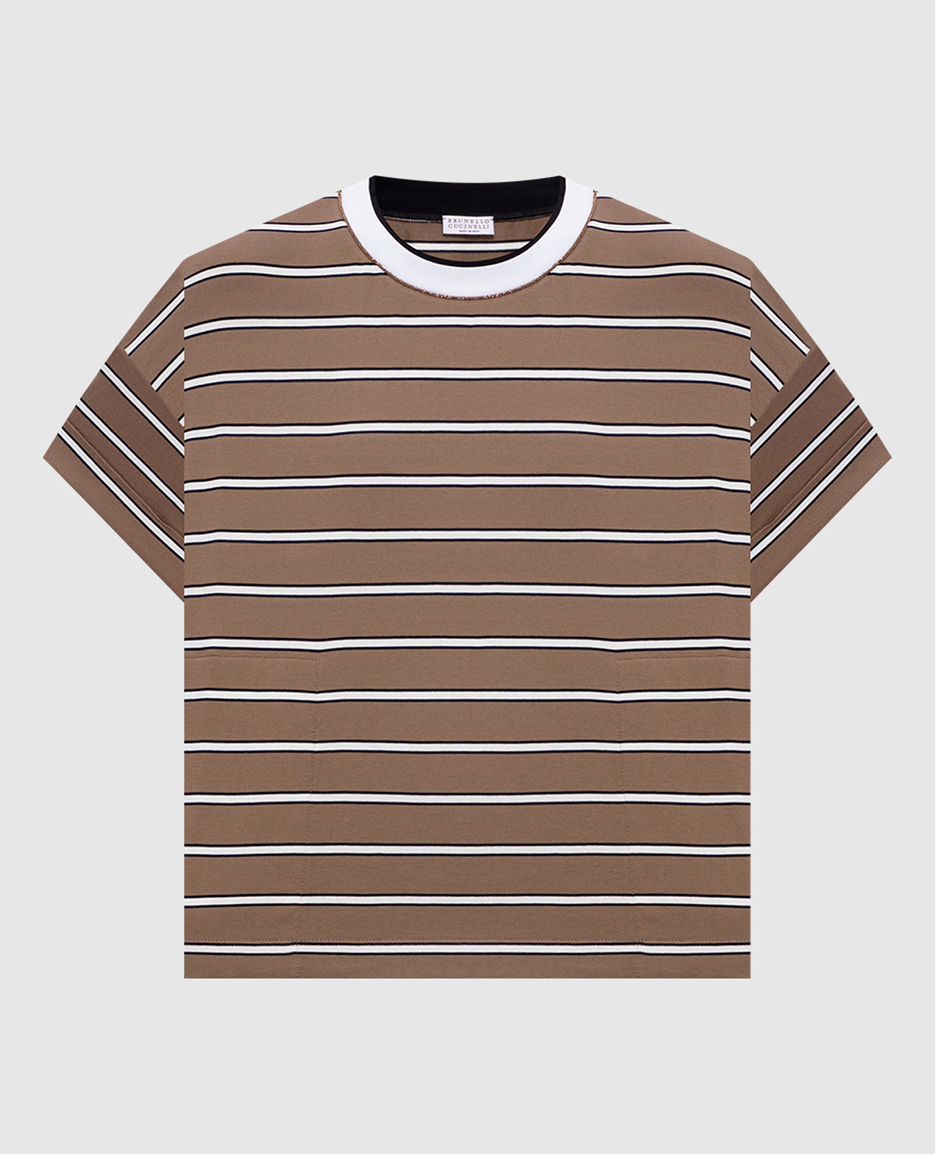 Коричневая футболка в полоску с карманами