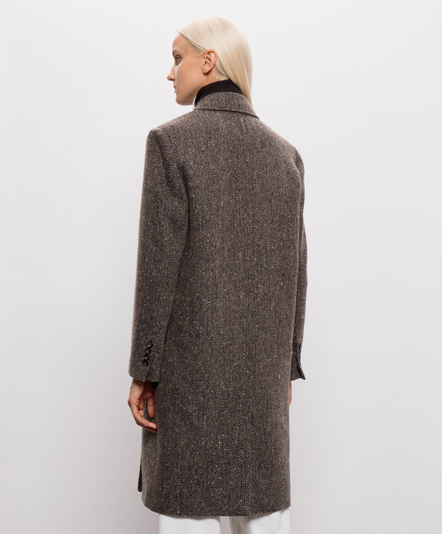 Brunello Cucinelli Коричневе двобортне пальто у візерунок MG5669994 зображення 4