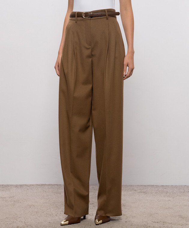 Max Mara Штани COCCO коричневого кольору з вовни MSTCOCCO зображення 3