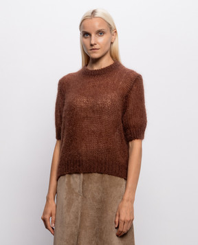 Brunello Cucinelli Коричневий светр з кашеміру та шовку з короткими рукавами MLC349310P