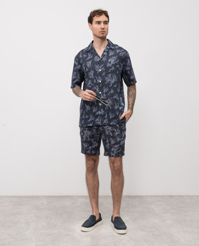 ISAIA Синя сорочка з льону в принт CAM224C1108