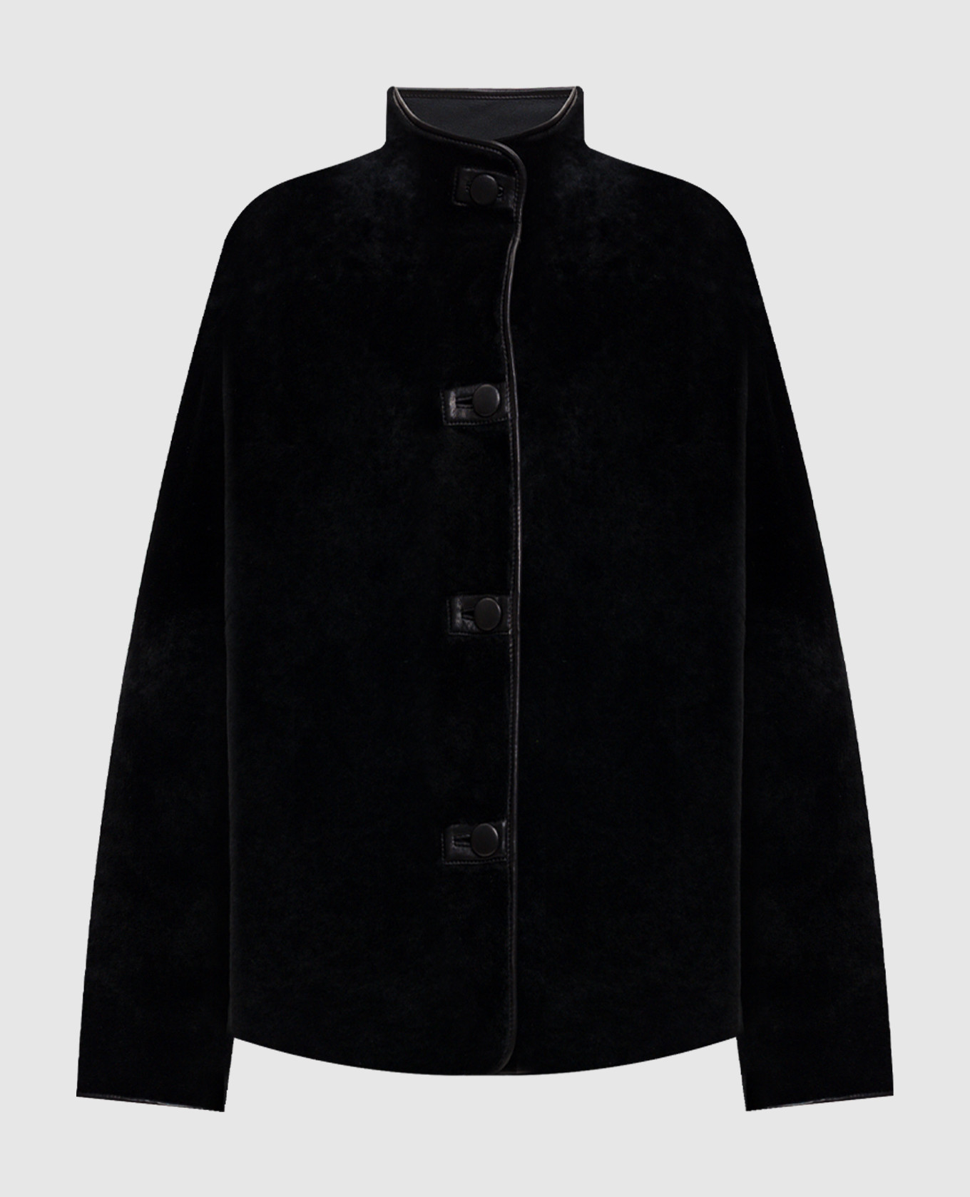 

Черная укороченная дубленка с окантованием, Черный, Дубленки