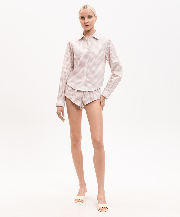 Dore & Rose Бежева піжама в клітинку з вишивкою логотипа COTTONPOPLINSHORTSET зображення 2