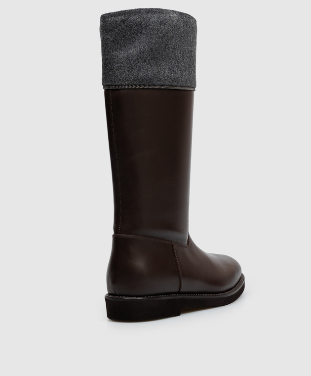 Brunello Cucinelli Детские коричневые кожаные сапоги с цепочкой мониль BZOLC1G435 изображение 3