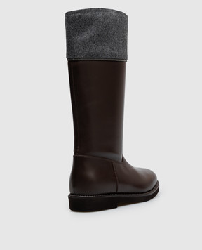 Brunello Cucinelli Детские коричневые кожаные сапоги с цепочкой мониль BZOLC1G435