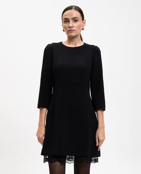 Dolce&Gabbana Чорна сукня міні з вовни з мереживом F6H8RTFUBD2