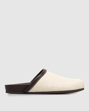 Brunello Cucinelli Бежеві мюлі з рафії з ланцюжком моніль MZQ9G3154