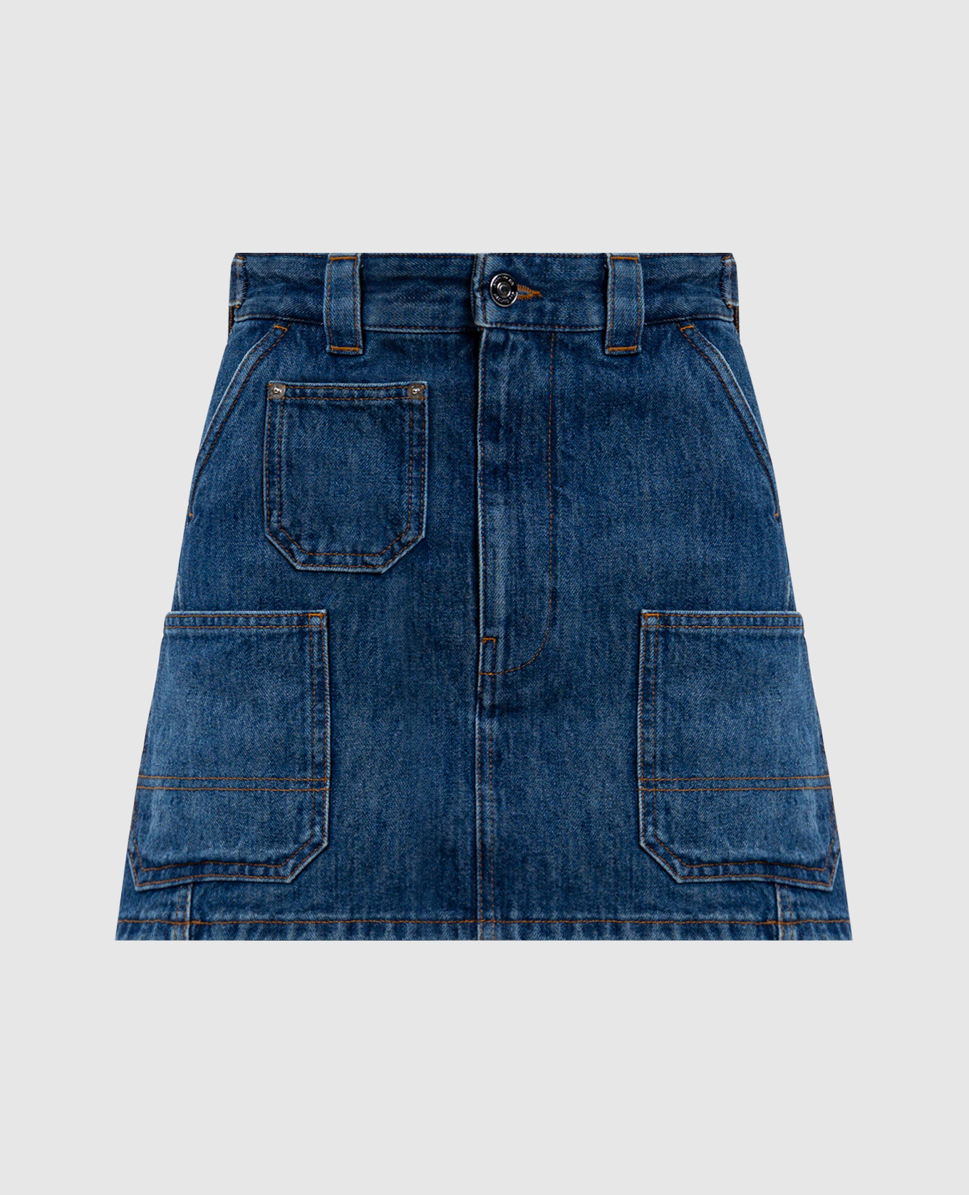 

Синяя джинсовая юбка-карго с вышивкой логотипа, Синий, Юбки прямые