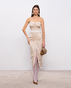 Alessandra Rich Бежевая юбка миди из шелка в узор FABX4283F4670