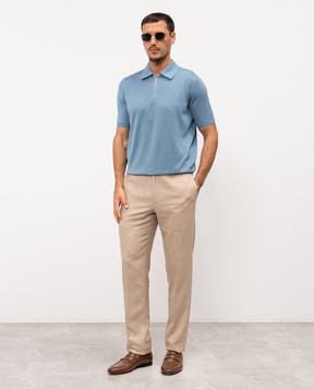 Stefano Ricci Блакитне поло із шовку з вишивкою монограми логотипа K616215P31F26101