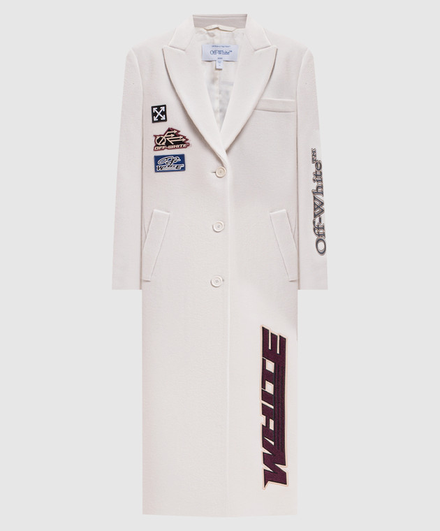 Off-White Чорне пальто з вовною з нашивками 2FG00472T
