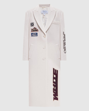 Off-White Чорне пальто з вовною з нашивками 2FG00472T