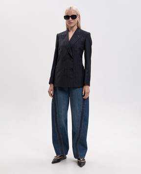 Givenchy Синий двубортный жакет из шерсти в полоску BW30QW16UQ