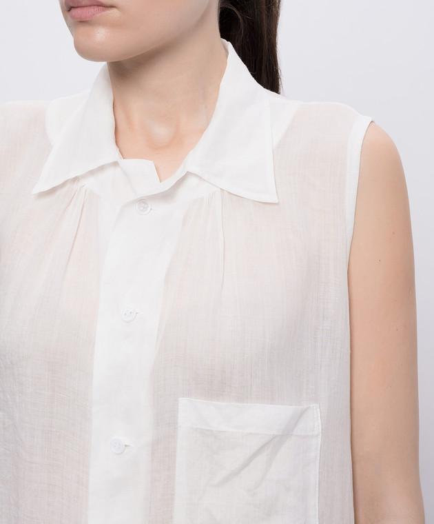 Y`S Yamamoto Біла сукня-сорочка з льону YKD06300 зображення 5