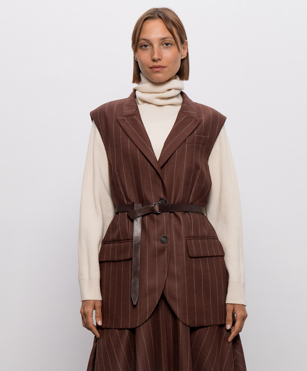 Brunello Cucinelli Коричневый жилет из шерсти в полоску MG5547258P изображение 3