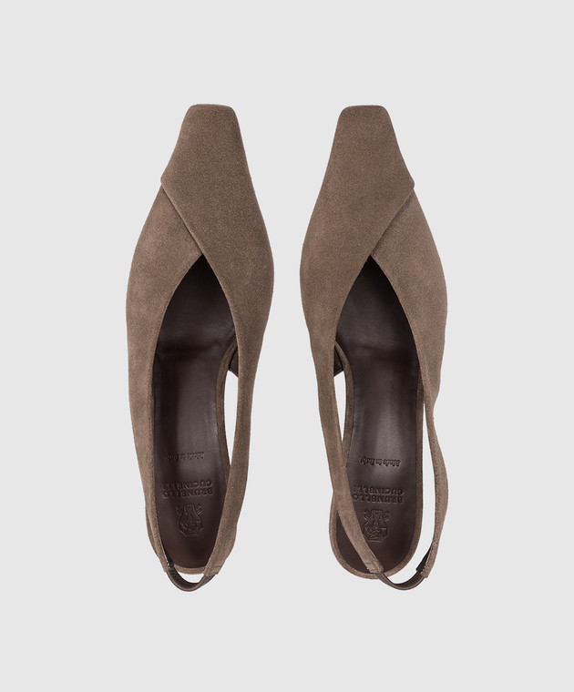 Brunello Cucinelli Коричневые замшевые слингбеки с цепочкой MZSFC3368P изображение 4