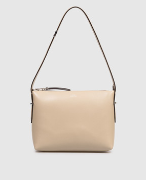 Toteme Бежевая кожаная сумка Bevel с принтом логотипа 253WAL0090LE0025