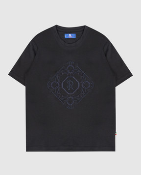 Stefano Ricci Дитяча чорна футболка з вишивкою монограми логотипа YNH6101470LUXT