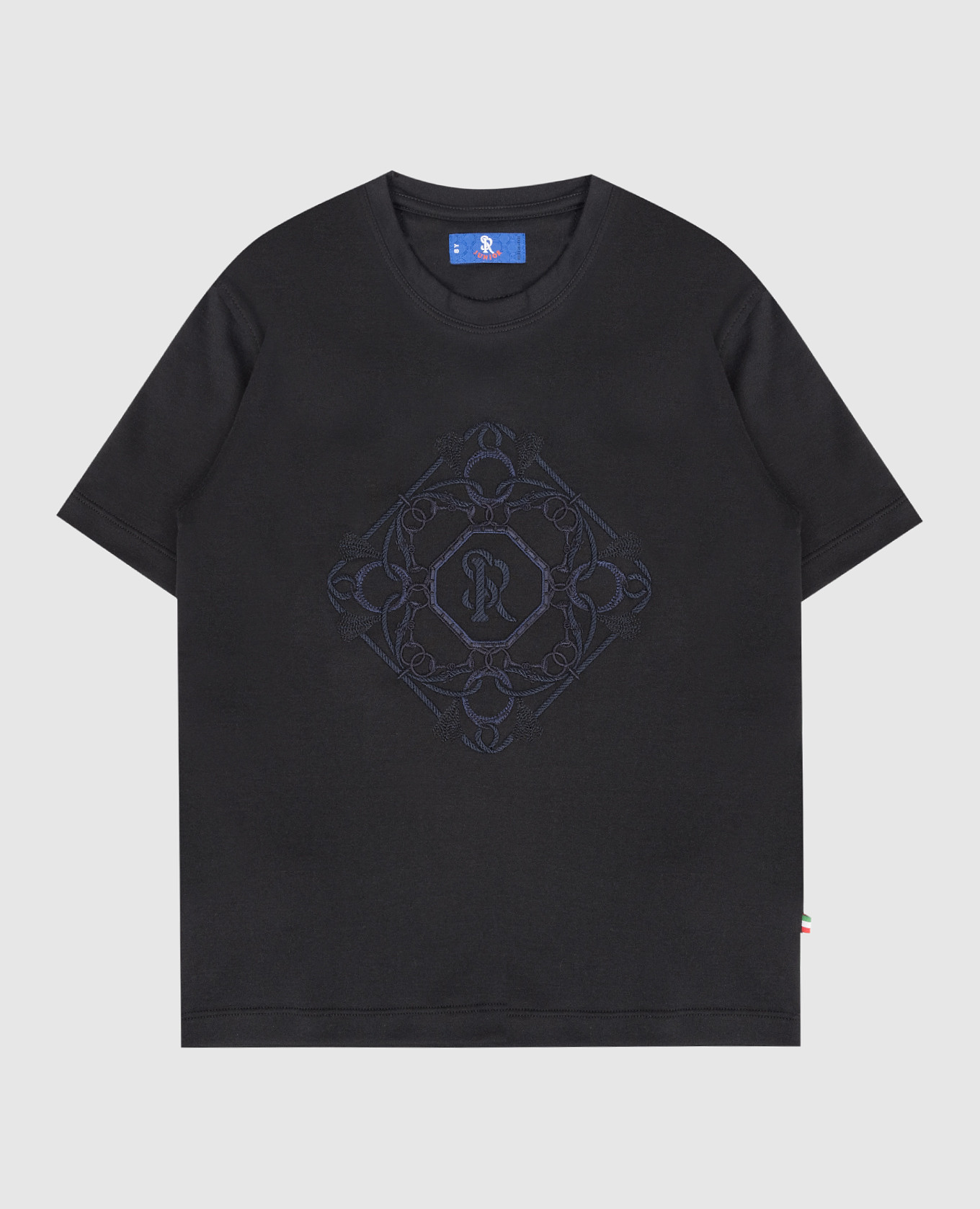 

Детская черная футболка с вышивкой логотипа монограммы, Черный, Футболки