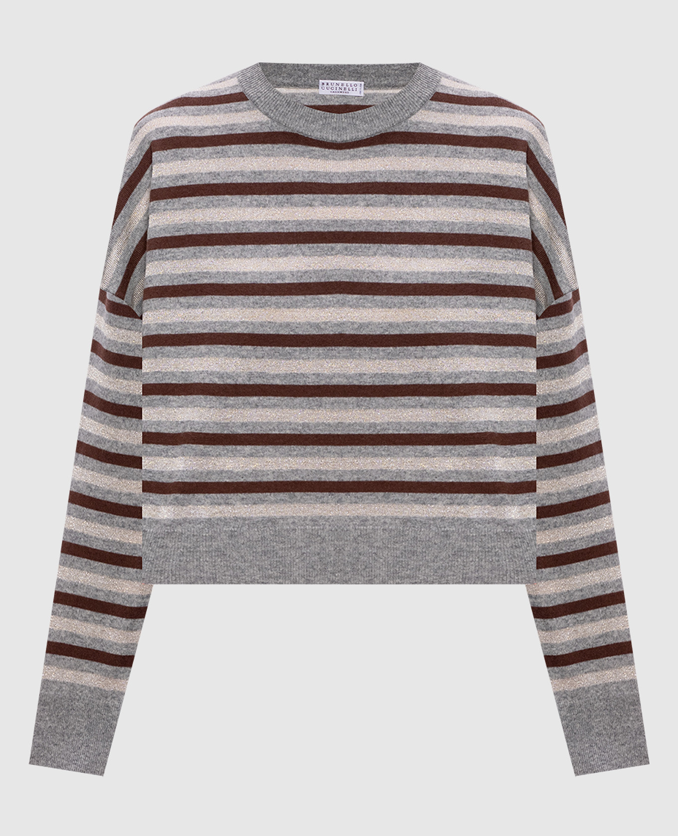 Серый свитер из шерсти, кашемира и шелка в полоску