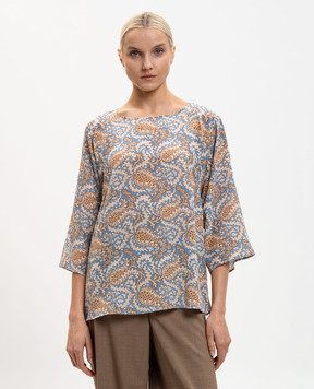 Max Mara Weekend Блакитна блуза GINNICO із шовку в принт WKDGINNICO