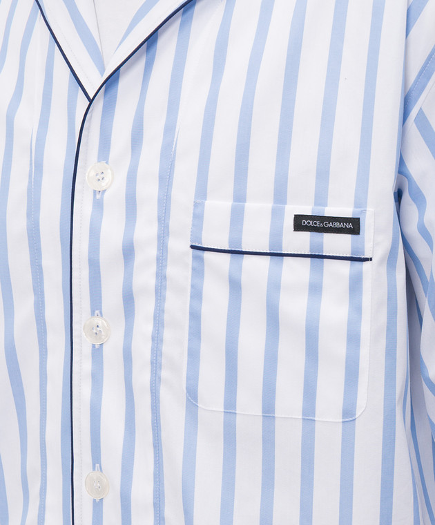 Dolce&Gabbana Белая рубашка в полоску в пижамном стиле с нашивкой логотипа G5OL5TFR52W изображение 5