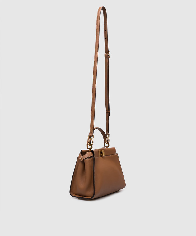 Fendi Коричнева шкіряна сумка Peekaboo Mini 8BN244AWQ8 зображення 3