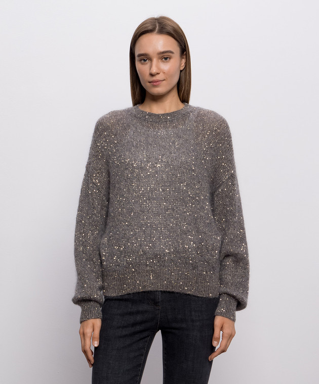 Brunello Cucinelli Серый свитер с шерстью альпаки в пайетке MMS579700P изображение 3