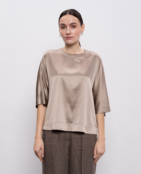 Peserico Коричнева блуза із шовку з ланцюжком моніль A068712372E