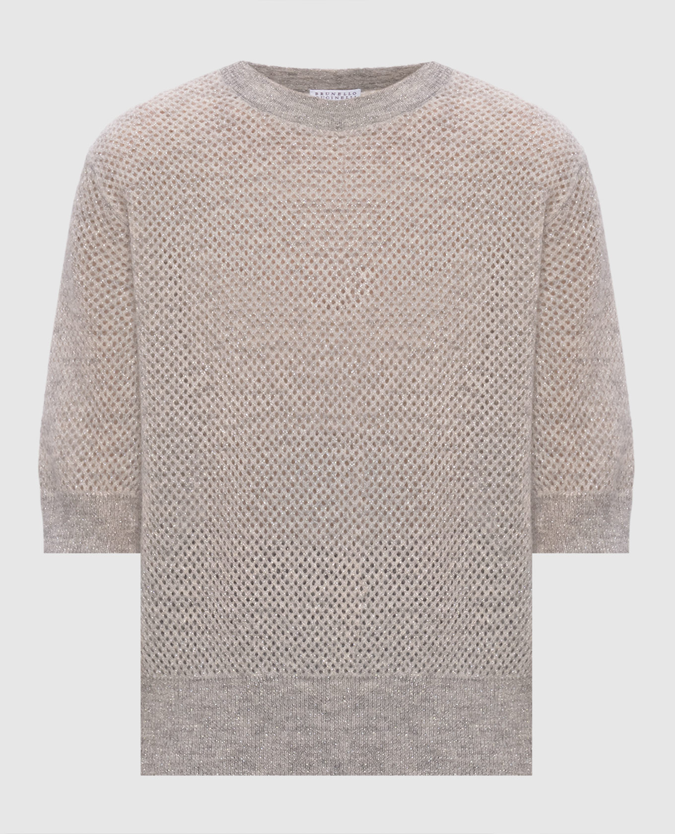 Серый ажурный топ с шерстью с люрексом