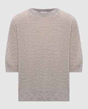 Brunello Cucinelli Серый ажурный топ с шерстью с люрексом MGG270500P