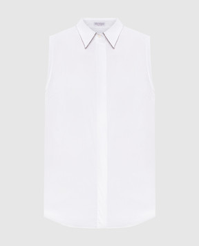 Brunello Cucinelli Біла сорочка без рукавів з ланцюжком моніль M0091MA616