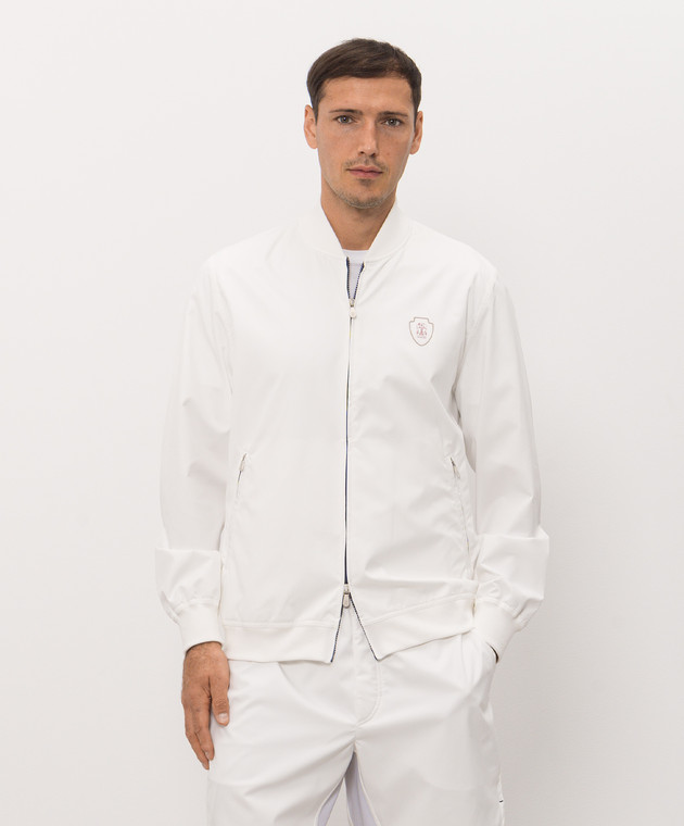 Brunello Cucinelli Біла спортивна куртка з принтом емблеми MB4229084T зображення 3