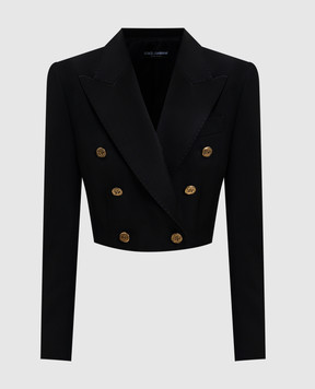 Dolce&Gabbana Чорний укорочений двобортний жакет з вовни та шовку F299YTFU2OW
