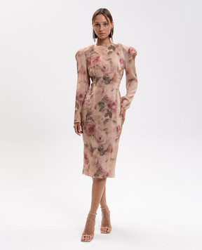 Magda Butrym Бежева сукня із шовку в квітковий принт DRESS29230926