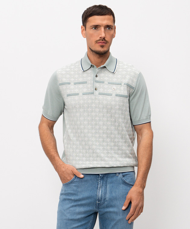 Stefano Ricci Зеленое поло с шелком с эмблемой в виде головы орла K616462P40F26224 изображение 3