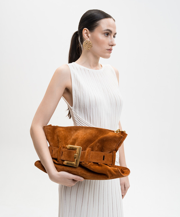 Balmain Коричневая замшевая сумка Anthem GN0KK990LSDD изображение 2